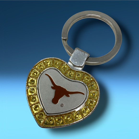 University of Texas Longhorns Novelty Keychain Jeweled Heart Shape Souvenir - Picture 1 of 3
